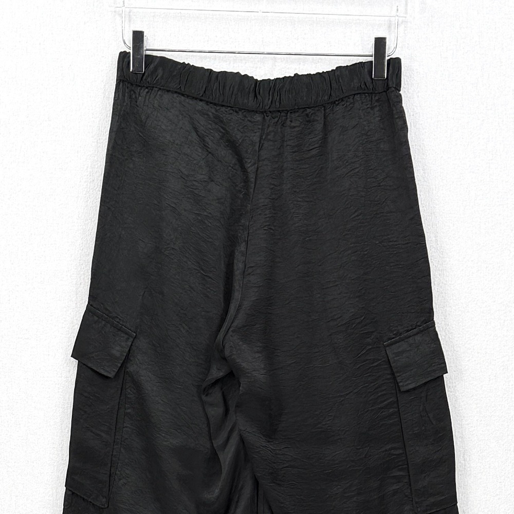 ENZA COSTA Textured Satin Cargo Pants Women Small Black Wide Leg Pull on Luxury - Picture 11 of 16